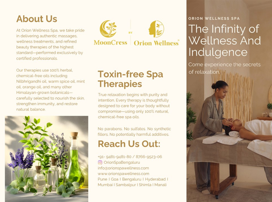 About Us, MoonCress by Orion Wellness, and spa contact information